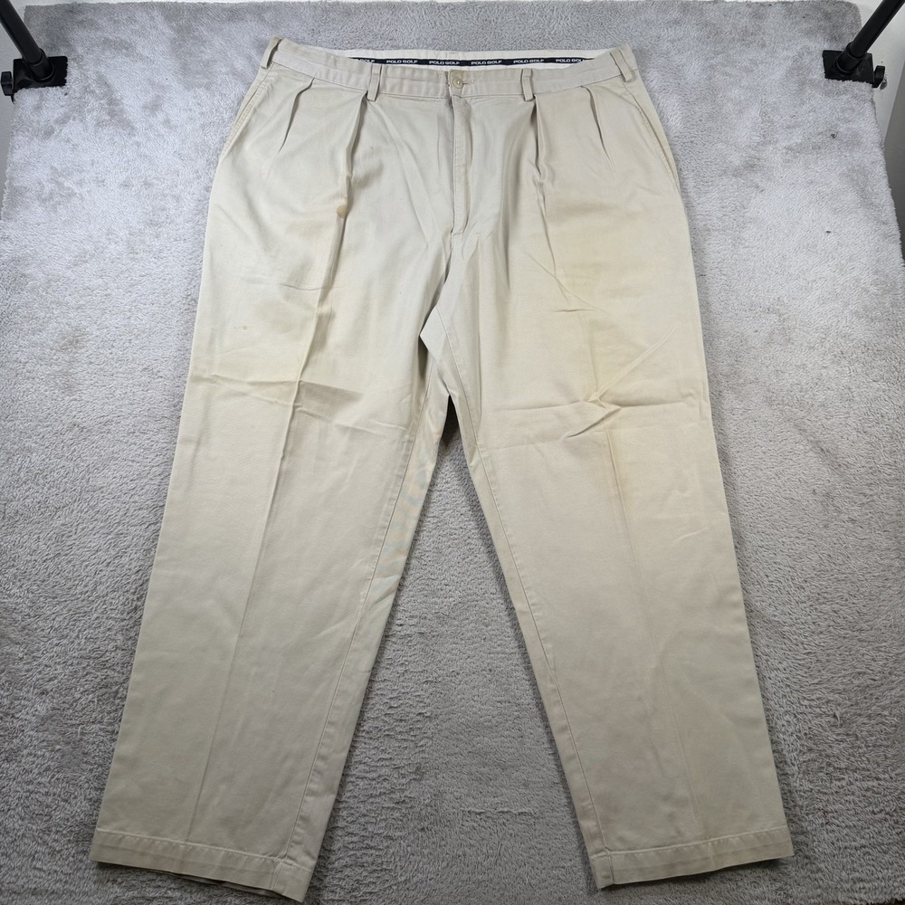 Vintage Polo Golf Ralph Lauren Pants Mens 42x30 Khaki Tan Pleated Chino Made USA
